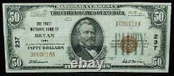 1929 Billet de 50 $ de la Monnaie Nationale, Premier National Bank de Bryan, OH Ch 237 TB #18