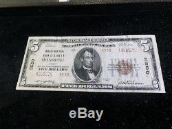 1929 Devise Nationale Honolulu Hawaii Bishop Banque Nationale 5 $ Note Fine +