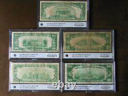 1929 Ensemble De Billets De Banque En Monnaie Nationale 5 $, 10 $, 20 $, 50 $, 100 $ (ensemble De 5 Billets)