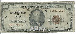 1929 Federal Reserve Bank Chicago, IL 100 Dollars De Monnaie Nationale