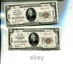 1929 Freeport Illinois 20 $ Première Banque Nationale Monnaie 2 Consécutive Ch Cu