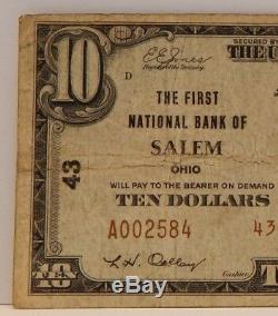 1929 - La Première Banque Nationale De Salem, Oh, 10 $ Monnaie Nationale - T2 N ° 43 N ° 641z