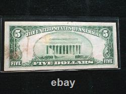 1929 Lincoln 5 $ Sceau Brown Monnaie Nationale Banque De Bethléem Penn Jones Woods