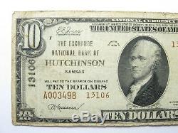 1929 Monnaie Nationale $ 10 Échange Banque Nationale Hutchinson Kansas # 5918