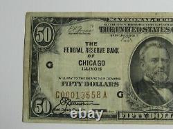 1929 Monnaie Nationale $50 Federal Reserve Bank Of Chicago Illinois #8008