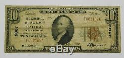 1929 Monnaie Nationale De 10 $, Raleigh, Nc Ch. 9067 Rare Bank Bank North Carolina