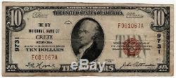 1929 T1 $ 10 Ville Bank National Bank Of Crete Billets De Banque Nationaux Du Nebraska Devise F / Vf