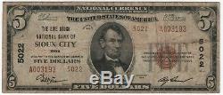 1929 T2 5 $ Live Stock Banque Nationale Note Devise Sioux City Iowa Fin / Very Fine