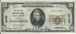 1929 Tell City Bank Indiana 20 $ Note Monnaie Nationale # Low Série F198a # 5756