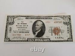 1929 Trenton New Jersey Nj 10$ National Currency Bank Note Bill #1327