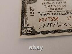1929 Trenton New Jersey Nj 10$ National Currency Bank Note Bill #1327