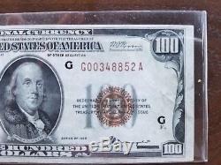1929 Us $ 100 Note De Monnaie Nationale Avec La Banque Fédérale De Réserve Brown Seal