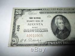 20,00 $ 1929 Augusta Maine Me Banque De Billets De Banque Nationale Bill! Ch. # 498 Vf