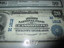 20 190 $ Cassopolis Michigan MI Billets De Banque En Monnaie Nationale Bill # 1812 Vf Pmg
