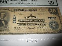 20 $ 1902 Billet De Banque Mcminnville Oregon Ou En Monnaie Nationale Projet De Loi N ° 3857 Pmg Vf