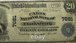 20 $ 1902 Clarksburg West Virginia Wv National Devise Bank Note Bill #7681 Fine