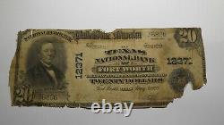 20 $ 1902 Fort Worth Texas Tx Monnaie Nationale Banque Bill Charte #12371 Ft