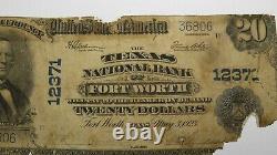 20 $ 1902 Fort Worth Texas Tx Monnaie Nationale Banque Bill Charte #12371 Ft