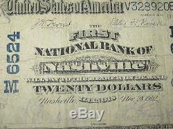 $ 20 1902 Nashville Illinois IL Banque Nationale De Billets De Banque Bill! Graphique. # 6524
