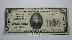 $20 1929 Allentown Pennsylvania Pa National Currency Bank Note Bill Ch #1322 Vf+