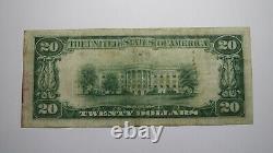 20 $ 1929 Augusta Maine Me Monnaie Nationale Banque Bill Charte #498 Rare