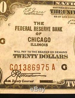 20 $ 1929 Banque De Réserve Fédérale De La Monnaie Nationale De Chicago