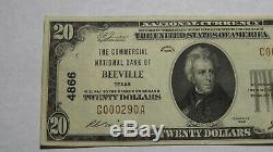 20 $ 1929 Beeville Texas Tx Banque Nationale Monnaie Note Bill Charte # 4866 Vf +