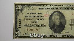 20 1929 Benton Harbor Michigan Monnaie Nationale Banque Note Bill Ch. #10143 Rare
