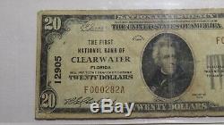 20 $ 1929 Billet De Banque En Monnaie Nationale Clearwater En Floride, Floride, Bill Ch. # 12905 Fin
