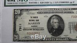 20 $ 1929 Billet De Banque En Monnaie Nationale Du Kansas Kansas Ks Billet N ° 7911 Non Distribué