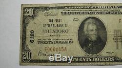 20 $ 1929 Billet De Banque En Monnaie Nationale Du Kansas Ks De Hillsboro Au Kansas Bill Ch. # 6120 Rare
