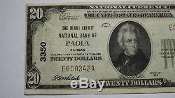20 $ 1929 Billet De Banque En Monnaie Nationale Du Ks Paola Kansas Ks Bill Ch. # 3584 Vf! Rare