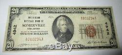 20 $ 1929 Billet De Banque En Monnaie Nationale Du Somerville New Jersey Nj! # 4942 Fin