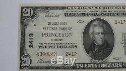 20 $ 1929 Billet De Banque En Monnaie Nationale Princeton Illinois IL Bill Ch 2413 Xf ++