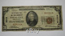 20 $ 1929 Billet De Banque National De La Devise De Spring City, Pennsylvanie, Pa # 2018