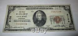 20 $ 1929 Billet De Banque National En Devise San Jose California Ca! Ch. # 2158 Vf