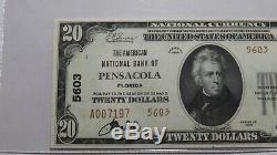 20 $ 1929 Billet De Billet De Banque En Devise Nationale Pensacola Florida Fl! # 5603 New58ppq