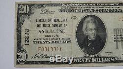 20 $ 1929 Billet De Billets De Banque En Monnaie Nationale Syracuse New York Ny! Ch. # 13393 Fin