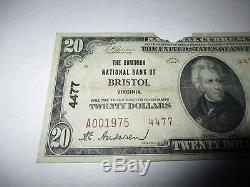 20 1929 $ Bristol Virginia Va National Billet De Banque Bill Ch. # 4477 Rare