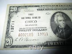 20 $ 1929 Chico California Ca Note De La Banque Nationale De Billets Bill! Ch. # 13711 Vf