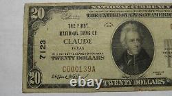 $20 1929 Claude Texas Tx National Currency Bank Note Bill! Ch. #7123 Fine Rare