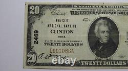 $20 1929 Clinton Iowa Ia Banque De Monnaie Nationale Note Bill! Charte #2469 Vf++