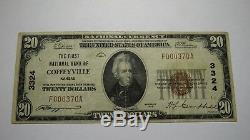 20 $ 1929 Coffeyville Kansas Ks Billets De Banque En Billets De Banque Nationaux Bill Ch. # 3324 Vf