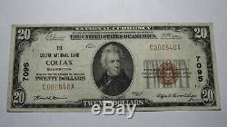 20 $ 1929 Colfax Washington Wa Banque Nationale Monnaie Note Bill Ch. # 7095 Fin