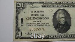 20 $ 1929 Collingswood New Jersey Nj Monnaie Nationale Banque Note Bill Ch #7983 Vf