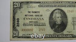 20 1929 Cynthiana Kentucky Ky Monnaie Nationale Note Banque Bill Ch. #2560 Vf+