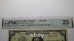 20 1929 Danville Virginia Va Monnaie Nationale Note Banque Bill Ch. N° 9343 Vf25