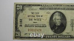 20 $ 1929 De Witt Iowa Ia Bill De La Banque De Monnaie Nationale! Charte #3182 Amende