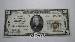 20 $ 1929 Dickinson Dakota Du Nord Dakota Du Nord Banque Nationale Monnaie Remarque Bill Ch # 4384 Xf +