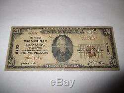 20 $ 1929 Edenburg Pennsylvanie Pa Banque De La Monnaie Nationale Note Bill Ch # 6182 Rare